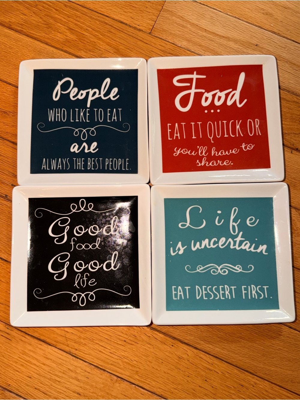 Set of 4 ceramic appetizer plates each 5.4” inch square